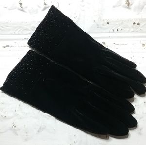 Ann Taylor Black Velvet Beaded Gloves